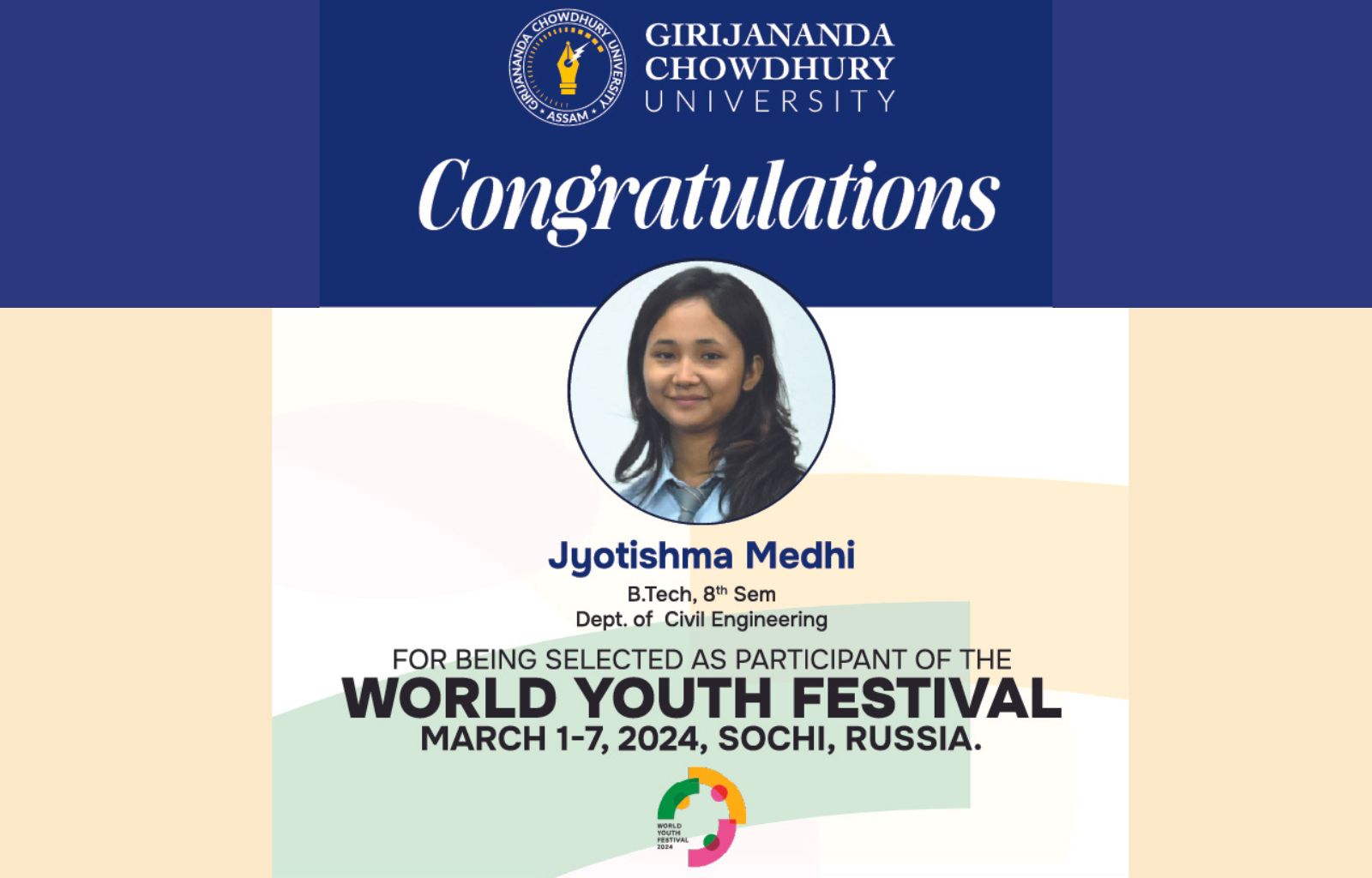 Girijananda Chowdhury University Student Selected to Represent India at